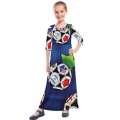 Textile Football Soccer Fabric Kids  Quarter Sleeve Maxi Dress by Pakrebo