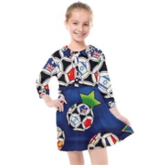 Textile Football Soccer Fabric Kids  Quarter Sleeve Shirt Dress by Pakrebo