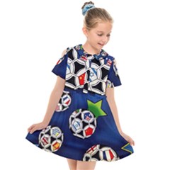 Textile Football Soccer Fabric Kids  Short Sleeve Shirt Dress by Pakrebo