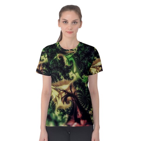 Fractal Cauliflower Green Rendered Women s Cotton Tee by Pakrebo