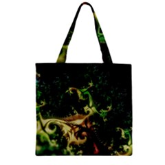 Fractal Cauliflower Green Rendered Zipper Grocery Tote Bag by Pakrebo