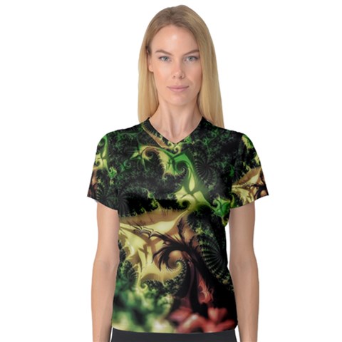 Fractal Cauliflower Green Rendered V-neck Sport Mesh Tee by Pakrebo