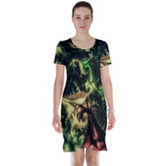 Fractal Cauliflower Green Rendered Short Sleeve Nightdress by Pakrebo