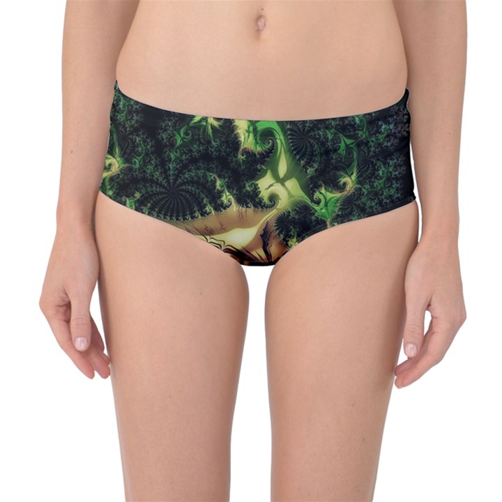 Fractal Cauliflower Green Rendered Mid-Waist Bikini Bottoms