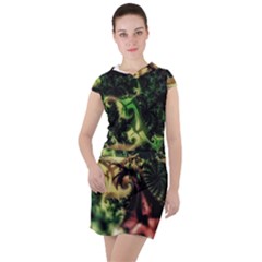 Fractal Cauliflower Green Rendered Drawstring Hooded Dress