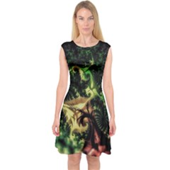 Fractal Cauliflower Green Rendered Capsleeve Midi Dress by Pakrebo