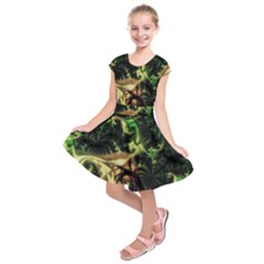 Fractal Cauliflower Green Rendered Kids  Short Sleeve Dress by Pakrebo