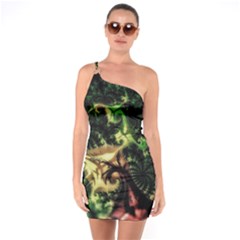 Fractal Cauliflower Green Rendered One Soulder Bodycon Dress by Pakrebo