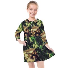 Fractal Cauliflower Green Rendered Kids  Quarter Sleeve Shirt Dress by Pakrebo