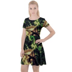 Fractal Cauliflower Green Rendered Cap Sleeve Velour Dress  by Pakrebo