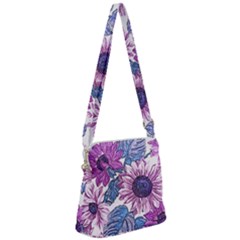 Fabric Flowers Floral Design Zipper Messenger Bag