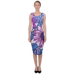 Fabric Flowers Floral Design Sleeveless Pencil Dress