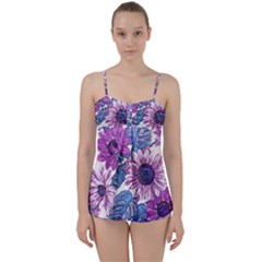 Fabric Flowers Floral Design Babydoll Tankini Set by Pakrebo