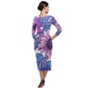 Fabric Flowers Floral Design Quarter Sleeve Midi Velour Bodycon Dress View2