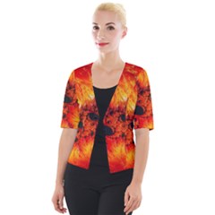 Red Fractal Mandelbrot Art Wallpaper Cropped Button Cardigan by Pakrebo