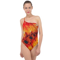 Red Fractal Mandelbrot Art Wallpaper Classic One Shoulder Swimsuit by Pakrebo