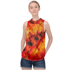 Red Fractal Mandelbrot Art Wallpaper High Neck Satin Top