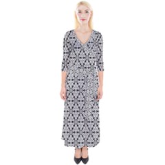 Ornamental Checkerboard Quarter Sleeve Wrap Maxi Dress