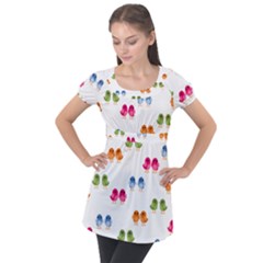 Pattern Birds Cute Puff Sleeve Tunic Top by Mariart