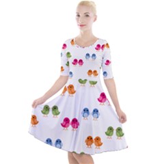 Pattern Birds Cute Quarter Sleeve A-line Dress