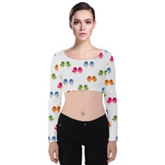 Pattern Birds Cute Velvet Long Sleeve Crop Top