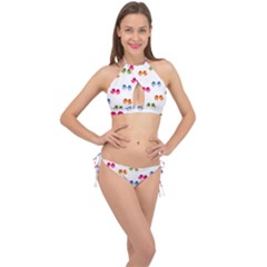 Pattern Birds Cute Cross Front Halter Bikini Set