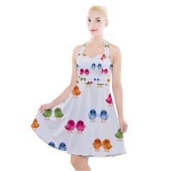 Pattern Birds Cute Halter Party Swing Dress 