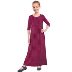 Red Black Pattern Background Kids  Quarter Sleeve Maxi Dress