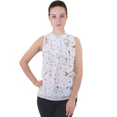 Ribbon Polka Mock Neck Chiffon Sleeveless Top