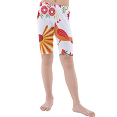 Peacock Pattern Kids  Mid Length Swim Shorts