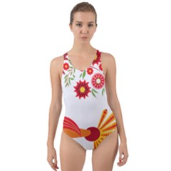 Peacock Pattern Cut-out Back One Piece Swimsuit by Mariart