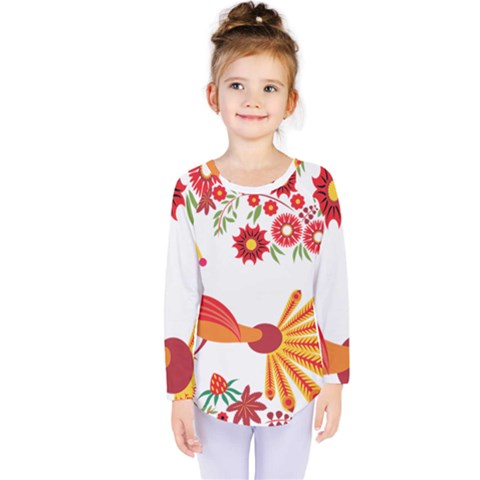 Peacock Pattern Kids  Long Sleeve Tee by Mariart