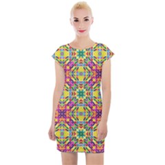 Triangle Mosaic Pattern Repeating Cap Sleeve Bodycon Dress