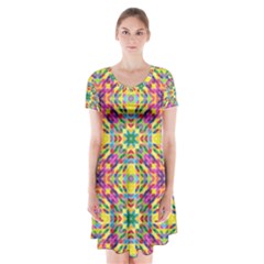 Triangle Mosaic Pattern Repeating Short Sleeve V-neck Flare Dress by Mariart