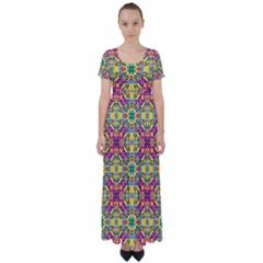 Triangle Mosaic Pattern Repeating High Waist Short Sleeve Maxi Dress