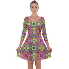 Triangle Mosaic Pattern Repeating Quarter Sleeve Skater Dress