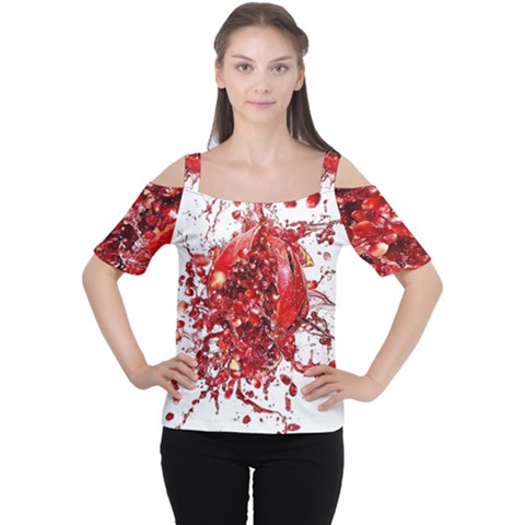 Red Pomegranate Fried Fruit Juice Cutout Shoulder Tee by Mariart