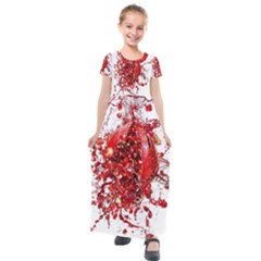 Red Pomegranate Fried Fruit Juice Kids  Short Sleeve Maxi Dress