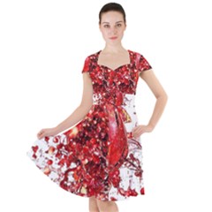 Red Pomegranate Fried Fruit Juice Cap Sleeve Midi Dress