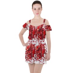 Red Pomegranate Fried Fruit Juice Ruffle Cut Out Chiffon Playsuit by Mariart