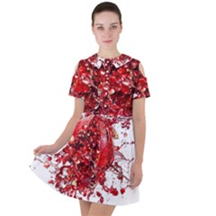 Red Pomegranate Fried Fruit Juice Short Sleeve Shoulder Cut Out Dress 