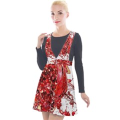 Red Pomegranate Fried Fruit Juice Plunge Pinafore Velour Dress