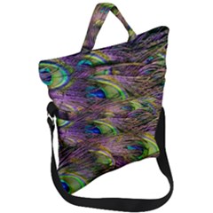 Peacock Feathers Fold Over Handle Tote Bag