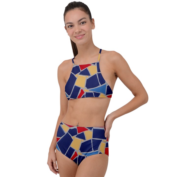 Pattern Tile Wall Background High Waist Tankini Set