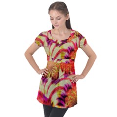 Fractal Mandelbrot Art Wallpaper Puff Sleeve Tunic Top