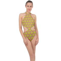 Pattern Background Structure Pink Halter Side Cut Swimsuit