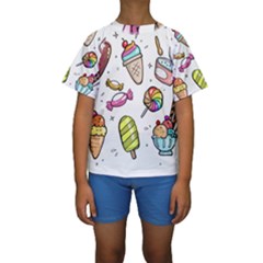 Doodle Cartoon Drawn Cone Food Kids  Short Sleeve Swimwear by Pakrebo