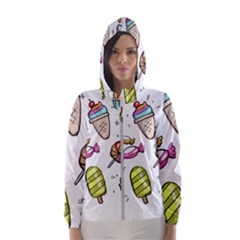 Doodle Cartoon Drawn Cone Food Hooded Windbreaker (women) by Pakrebo