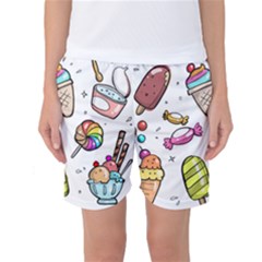 Doodle Cartoon Drawn Cone Food Women s Basketball Shorts by Pakrebo