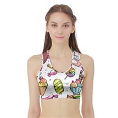 Doodle Cartoon Drawn Cone Food Sports Bra With Border by Pakrebo